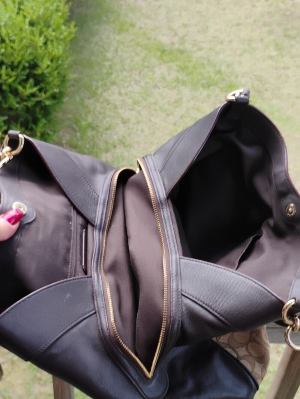 Coach Lexy Tan Signature Canvas Shoulder Bag with Dark Brown Trim. - Picture 14 of 15